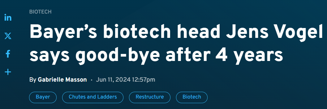 拜耳全球生物技术负责人离任